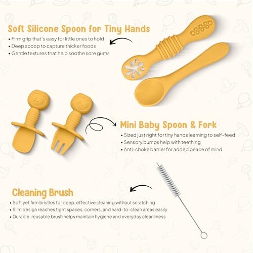 Image of O'doe 11-Piece BPA-Free Silicone Baby Feeding Set | Thick & Soft Suction Plates, Baby Food Bowl, Wooden Fork & Spoon, and More | Make Mealtime Fun and Easy for Your Little One