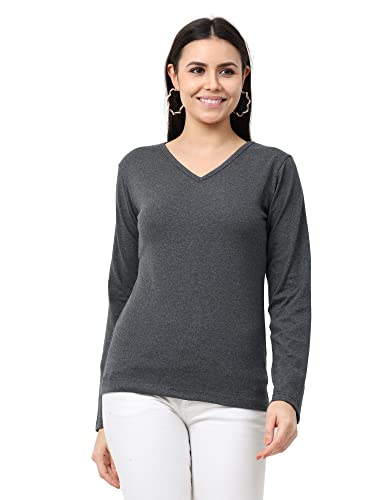 Image of Wafaa Women's Cotton Plain V Neck Full Sleeve T-Shirt