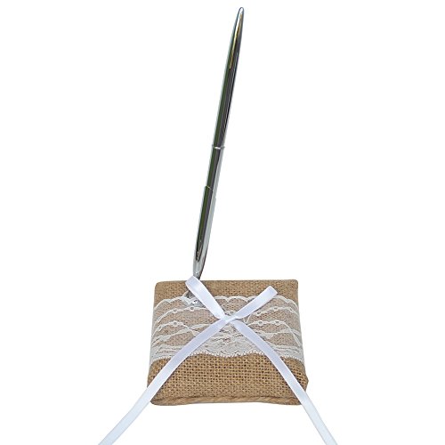 Arksu 5Pcs Wedding Sets Flower Girl Basket + Ring Bearer Pillow + Guest Book With Pen + Pen Set Holder + Bride Garter For Rustic Bridal Wedding Shower Ceremony Anniversary #TOP6