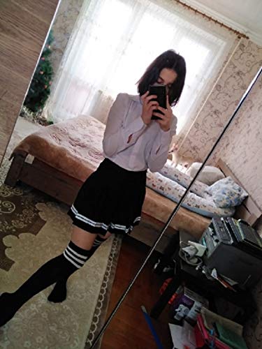 Seazoon Women's High Waist Pleated Cosplay Cheer Skirt Mini School Tennis Skirts Thanksgiving Day Christmas Skirt, Black+white Stripe, L