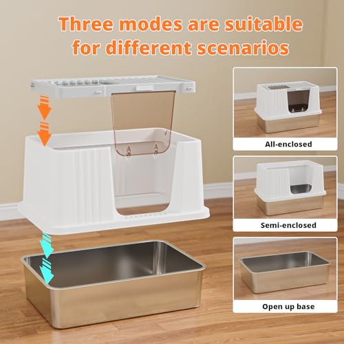 Caja de arena para gatos de acero inoxidable con tapa cerrada miniatura 6