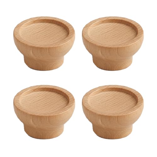 Image of Steam Beech Wood Drawer Knob| Solid Wooden Cabinet Door Handle | Round Knobs for Drawer, Wardrobe & Cupboard | Natural Finish Pull Handle for Kitchen Cabinets & Home - | 1.5 Inch,4 Piece|