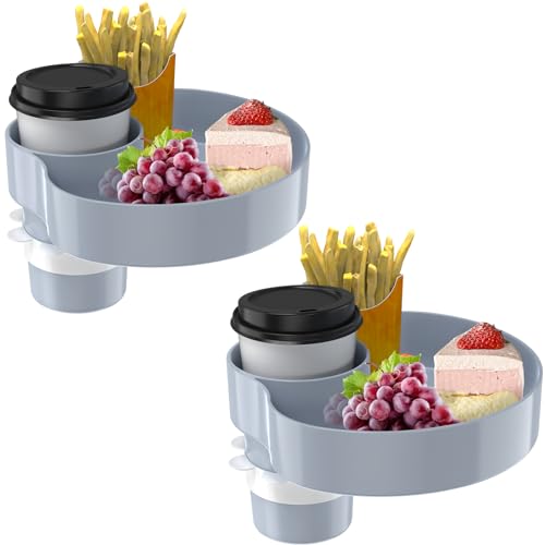 Image of [2 Packs] Kids Car Seat Tray, Travel Tray with Cup Holder for Toddler Baby, Kids Car Seat Food Snack Organizer for Road Trip, Stroller snack Organizer Travel Must Haves (Light Grey, 2 PCS)