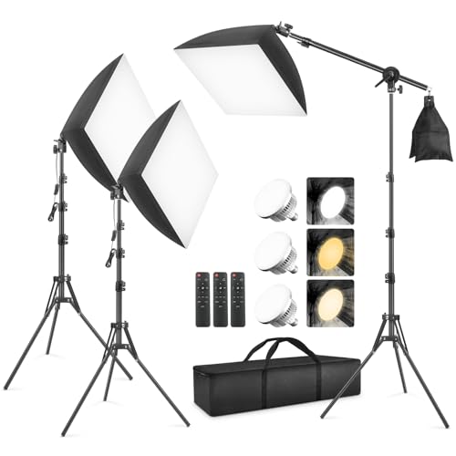 Kit de softbox de 2700K-6400K con tres luces LED giratorias de alta intensidad