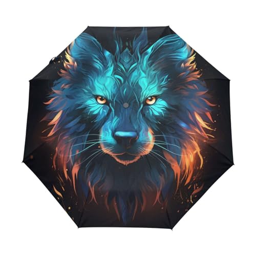 KAAVIYO Cool Blue Fox Umbrella Windproof Automatic Foldable Umbrells Auto Open Close for Men Women Kids