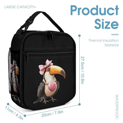 Toucan Wearing Pearl Necklace Printed Backpack with Lunch Box Bag Pencil Case Pouch 3pcs Daypack Set for Women Men4