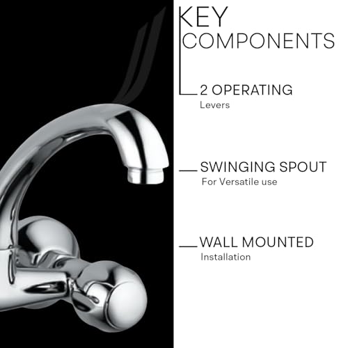 Image of Jaquar Wall Mounted Sink Mixer with Swinging Spout, Connecting Legs & Wall Flanges, Stylish & Durable Faucet for Kitchen & Bathroom, Sliver, Chrome Finish