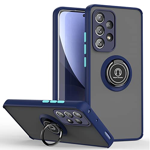 XINYEXIN Coque pour Samsung Galaxy A73 5G, Etui Téléphone Antichoc avec Anneau de Support, Hard PC et TPU Bumper Mat Translucide Case Cover - Bleu Royal