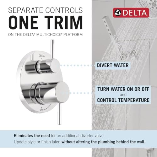 Image of Delta Modern 14 Series Round Rain Shower System Faucet Set, Rainfall Chrome Shower Head and Handle Set, Valve Trim Kit, 10 Inch, Chrome T342702 (Valve Not Included)