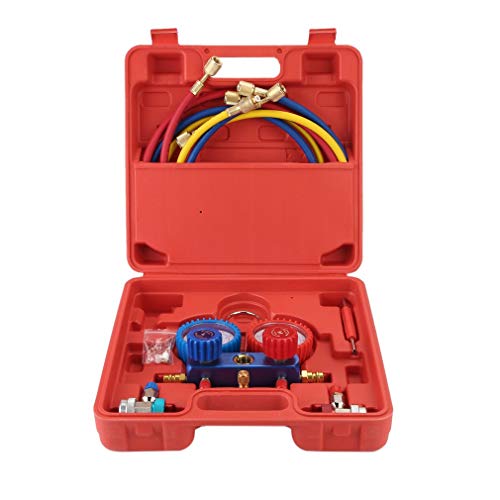 Instrumentensatz für Klimaanlagen-Kältemittelverteiler, Manifold Gauge, Klimaanlagenwerkzeug mit Schlauch und Haken, Tester für