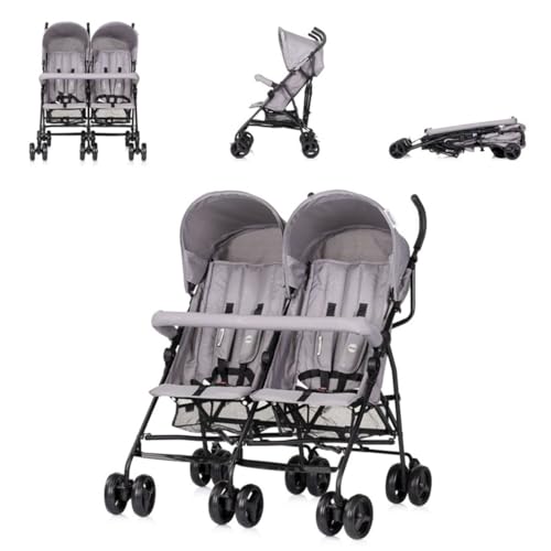 Chipolino Zwillingskinderwagen Double Point klappbar Korb Sonnendach Frontbügel grau