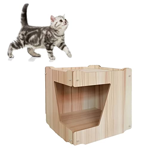 Casa para Gatos, Grande Espaço Multifuncional Cama de Caverna para Gatos de Madeira Inovadora e Ecol