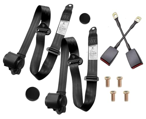 2 Pack 3 pt Pads Adjustable Retractable Straps Cover Universal Replacement Set for Golf Cart,Go Kart,Minivan Van,SUV,UTV, VR,Pickup,Truck for Modification Belt Protective Covers Kit (Black)