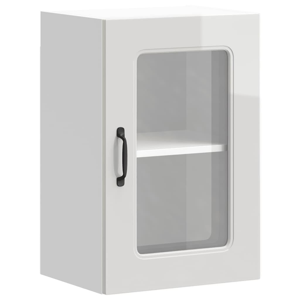 vidaXL Pensile da Cucina con Porta in Vetro Kalmar Bianco Lucido