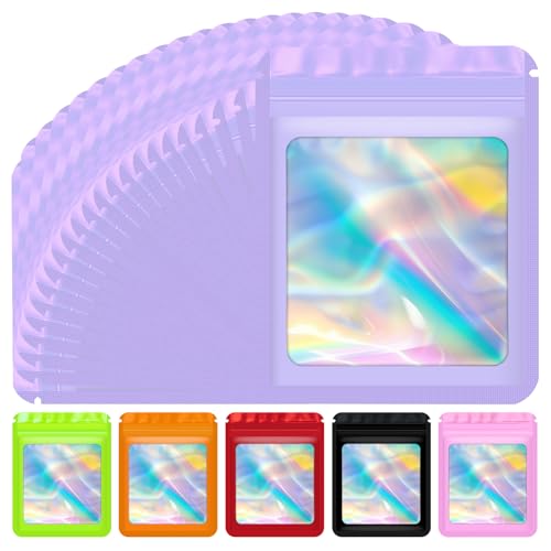 JETMORE 100 Purple Holographic Mylar Bags 3x3 Inch