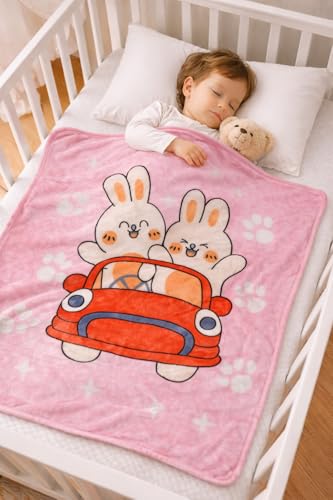 Image of Florida All Season AC Baby Blanket Swaddler Wrapper Flannel Soft and Comfortable for 0-5 Years Babies with Adorable Prints and Designs (Happy Pink)