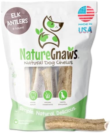 Nature Gnaws Elk Antlers for Large Dogs - Premium Natural USA Antler - Long Lasting Dog Bones for Aggressive Chewers - Mix of Split and Whole - 5-8 Inch