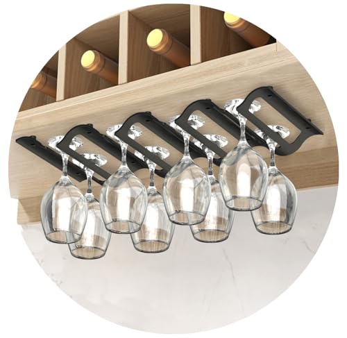 Bariboo Wine Glass Storage Case – Hang 8-12 Glasses on Your 18.7 x 9 x 1.7 In., Dust-Free Wine Glass Holder – Under-Shelf & Under-Cabinet Rack with Assembly Manual & Video (Black)