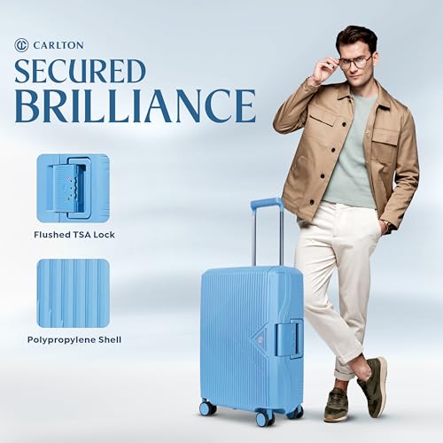 Image of Carlton Locke Cabin Trolley Bag 56cm | Small | Hardsided Luggage|Smooth 8-wheel Suitcase| TSA Lock With Anti Theft Zipper |Toiletry Pouch & Multipocket Convipack | 5-year International Warranty (Blue)