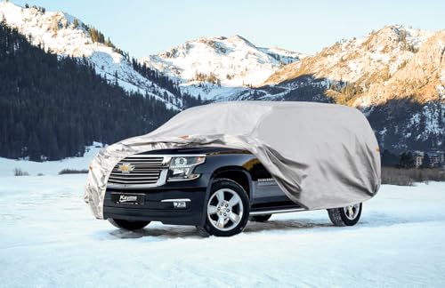 Image of Kayme 6 Layers SUV Car Cover Custom Fit for Chevrolet Chevy Suburban (1973-2024) Waterproof All Weather for Automobiles, Outdoor Full Cover Rain Sun UV Protection.Silver