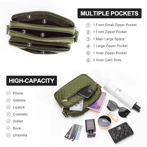 Image of Nylon Crossbody Bags for Women Trendy Quilted Cross Body Purse Medium Crossbody Purses Fashion Ladies Messenger Shoulder Bag