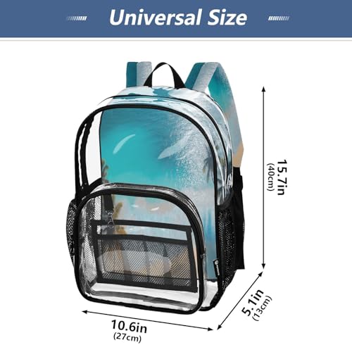 Tropical Beach Clear Backpack - Stadium Approved Large 15.7-inch Waterproof Transparent Bag for Sports, Concerts, Work, Travel#704