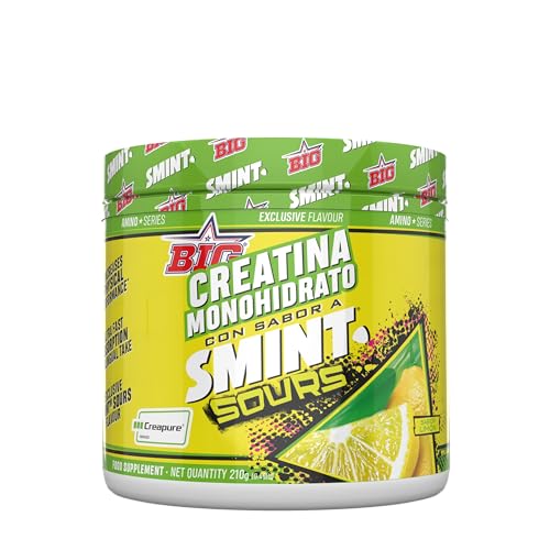 BIG - Creatina Creapure ® - Creatina Monohidratada Creapure, Rendimiento Físico y Recuperación - Materia Prima Premium - Monohidrato de Creatina Rápida Absorción, Vegana (210g, Smint Sours Lemon)