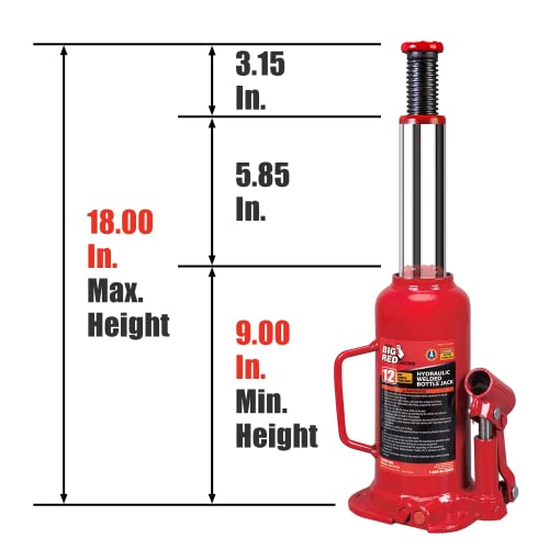 BIG RED T91203B Torin Hydraulic Welded Bottle Jack, 12 Ton (24,000 lb) Capacity, Red by BIG RED - Used condition - US$36.73