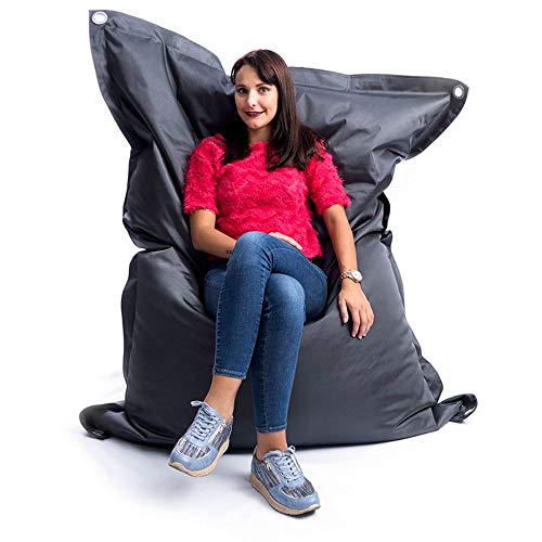 LIVEDECO - Pouf Géant XXL Déhoussable, Extérieur, Outdoor, Jardin, Terrasse, Gris Anthracite Graphite BiG52 Iron RAW Cover