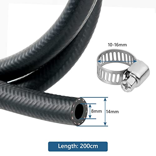 URAQT Benzinschlauch Kit, 2 Meter Ø 8 mm Kraftstoffschlauch Ölschlauch Dieselschlauch mit 10 Stücke Schlauchschellen und 2 Stück Benzinfilter für Auto Motorrad Roller