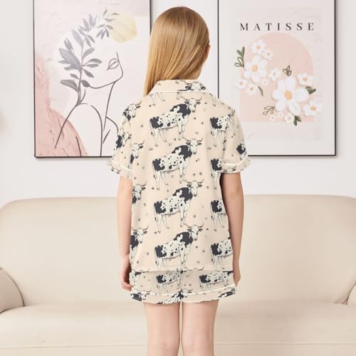 ALAZA Cow Cartoon Stylish Pajamas Satin Pajama Set Short Sleeve Button Down Sleepwear4