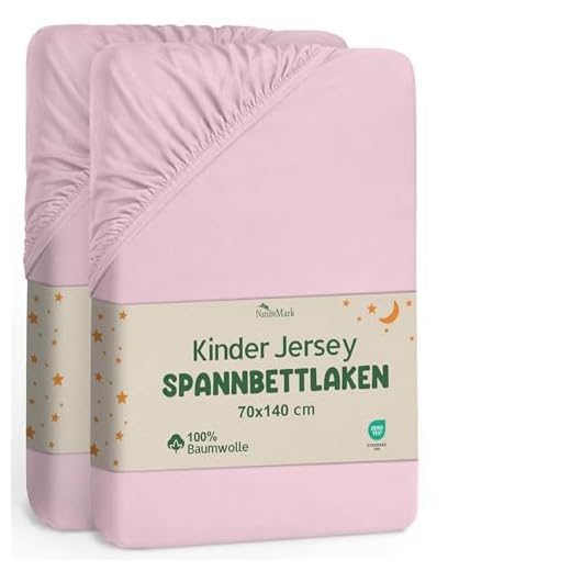 NatureMark 2er Set Kinder Spannbettlaken Jersey, Spannbetttuch 100% Baumwolle, für Babybett und Kinderbett | 70x140 cm - Rosa