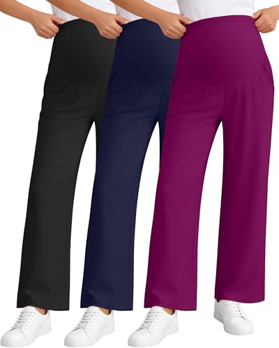 Women's maternity pants 3-pack over-the-belly loose wide-leg lounge pants