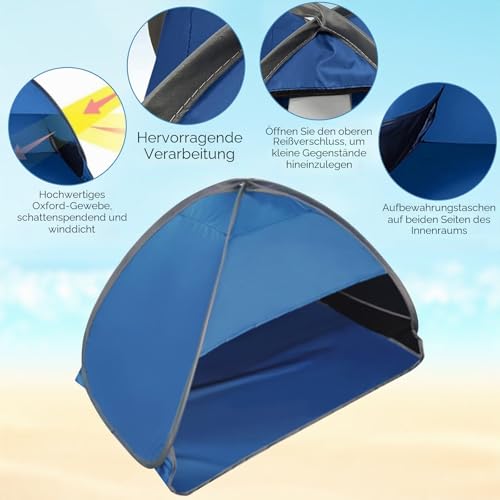 HACRAHO Strand-Sonnenschutz, Pop-Up-Strandzelt, 1 Stück, tragbares Sonnenschutzzelt für UV-Schutz, winddicht, Camping, Picknick, Zelt, kleine Hunde, Katzen und andere kleine Haustiere, Blau, M
