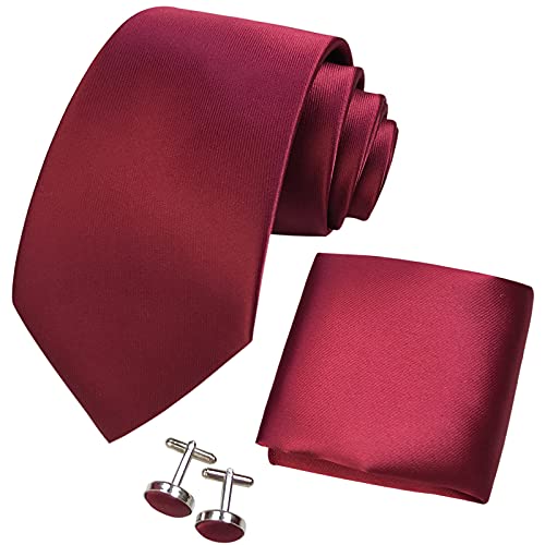 CAMERON Coffret cadeau cravate bordeaux pour homme avec boutons de manchette carré de poche ELSC8JH Cover