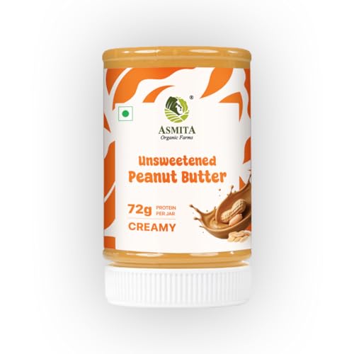 Image of Asmita Organic Farms Creamy Peanut Butter Unsweetened 325g | Made with Roasted Peanuts | No Added Sugars or Salt | High Protein Spread | Cholesterol & Trans Fat Free | Healthy Breakfast Spread