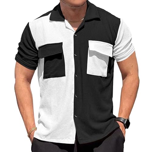Chemise Colorblock Homme en Velours Côtelé Magnifique à Manches Courtes