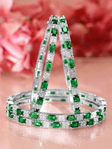 Image of Rubans Bangles Set of 4 American Diamond Zirconia Stylish Trendy Jewellery Gift for Women & Girls