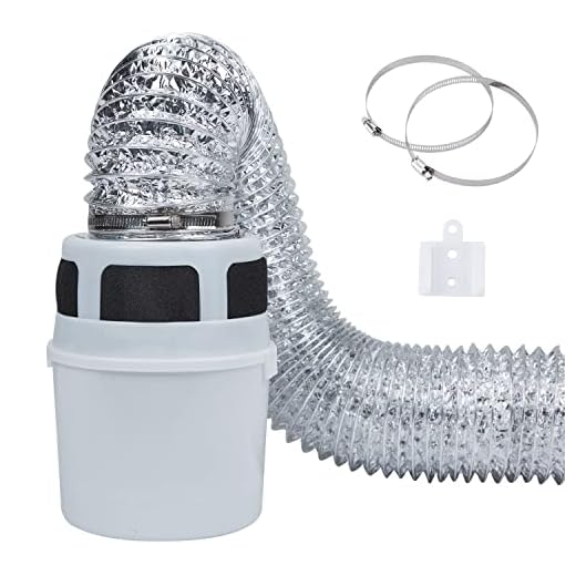 VIWINVELA 3 IN 1 Indoor Dryer Vent Kit Filter Bucket for Electric Dryer with 4-Inch by 5-Feet Proflex Duct (Silver)
