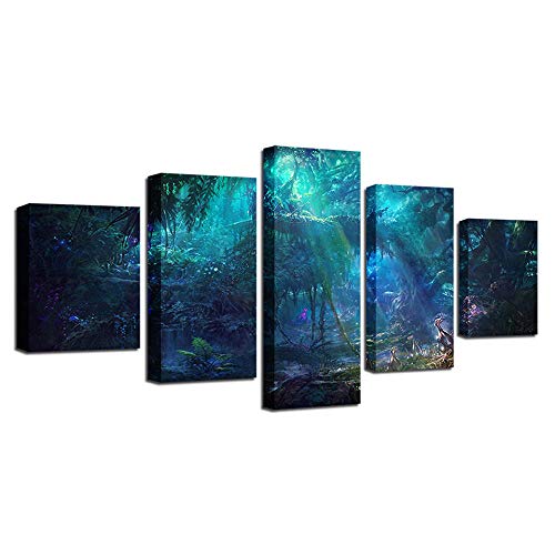 Impression sur toile intissée forêt magique 5 pièces et tableau décoration murale HD
