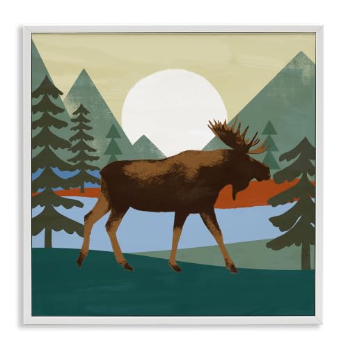 Moose Walking Through Lakeside Woodlands, 12 x 12 Inch Framed Giclée Print