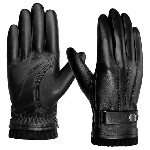 BISON DENIM Sheepskin Leather Winter Warm Touchscreen Gloves with Cashmere Lining, Driving Motorcycle Gloves, Black, L