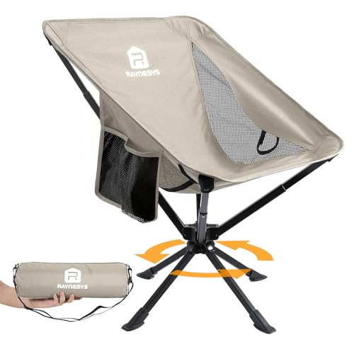 Raynesys Portable Camping Chair 1 Pack, 8 Seconds Quick Setup Folding Camping Chair, Flexible 360° Rotation, 3.8Lb Lightweight Travel Chairs for Easy Carry to Hiking, Sporting, Beach, Khaki