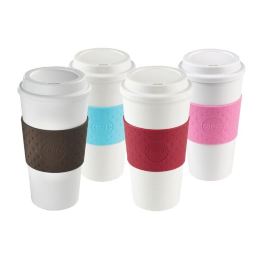 Copco Acadia Reusable To Go Mug, 16-ounce Capacity 4-pack (Pink, Azure, Brown, Red)