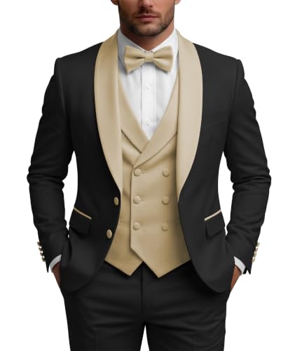 TUXBURNTXZ - TUXBURNTXZ Black Champagne Mens 3 Piece Suit Wedding Tuxedo for Men - Best Deal on Amazon