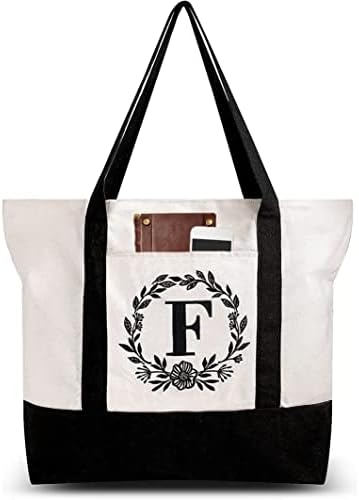 Huan Canvas Bag, Personalized Initial Canvas Beach Bag, Canvas Bag With Zipper Bag, Practical Canvas Bag For Women, Mom, Teachers, Friends, Bridesmaids
