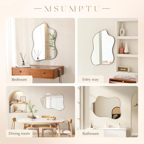 MSUMPTU Irregular Wall Mirror Brass Wave Shaped Metal Framed Wall Mirror for Bathroom Bedroom Entryway Living Room Wall Decor 28" L x 20" W 2304G by MSUMPTU - Used condition - Image 7