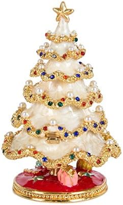 QIFU Hand Painted White Christmas Tree Shape Jewelry Trinket Box With Rich Enamel And Sparkling Rhinestones, Unique Gift for Christmas - Image 3