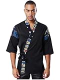 Yihuimin Japanische Sushi Kochjacke Unisex Kimono Ärmel Blumig Bedruckt Küchenuniform Arbeit Für Japanisches Koreanisches Restaurant Konditorei Blau Schwarz L