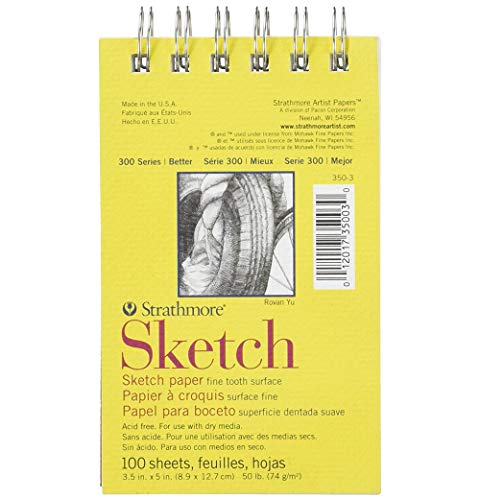Strathmore 300 Series Sketch Pad, 3.5x5 inch, 100 Sheets, Top Wire - Artist Sketchbook for Drawing, Illustration, Art Class Students